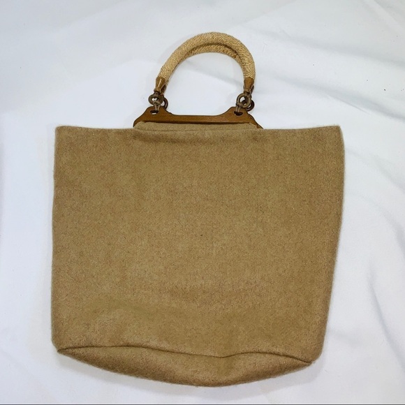 VINTAGE Handmade Wool Top Handle Tote Handbag Embroidered Detail - Picture 5 of 10